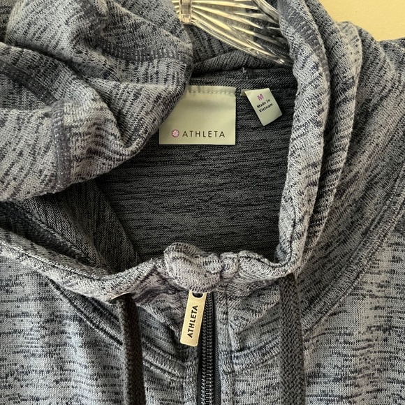 ATHLETA Heathered Blue Hooded Sweatshirt No Sweat Jacket Full Zip Pockets Size M - Picture 3 of 10